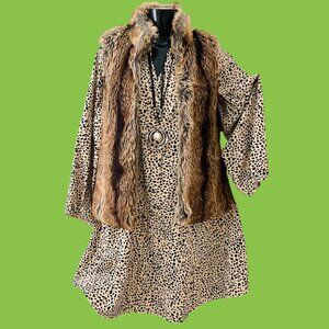 Women's Cheetah Print Dress Large Animal Print Dress knee length long sleeve